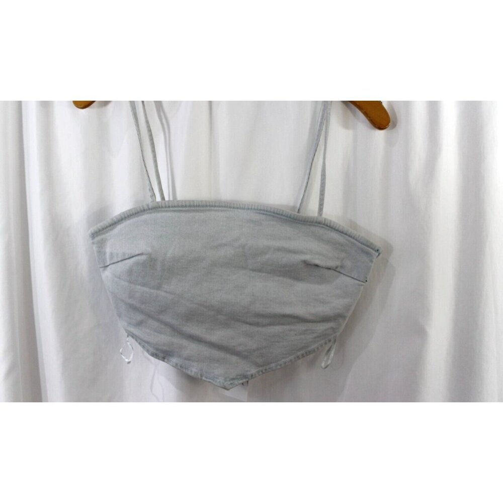 NWT Zara Womens Light Wash Denim Triangle Side Zip‎ Crop Top M